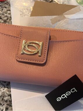 bebe Dusty Pink Textured Wallet with Gold Accent
